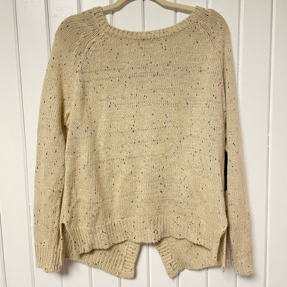 Beige Sweater with Button Back and Leather Patches
